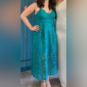 ASTR The Label Turquoise A-Line Lace Midi Dress (M)
